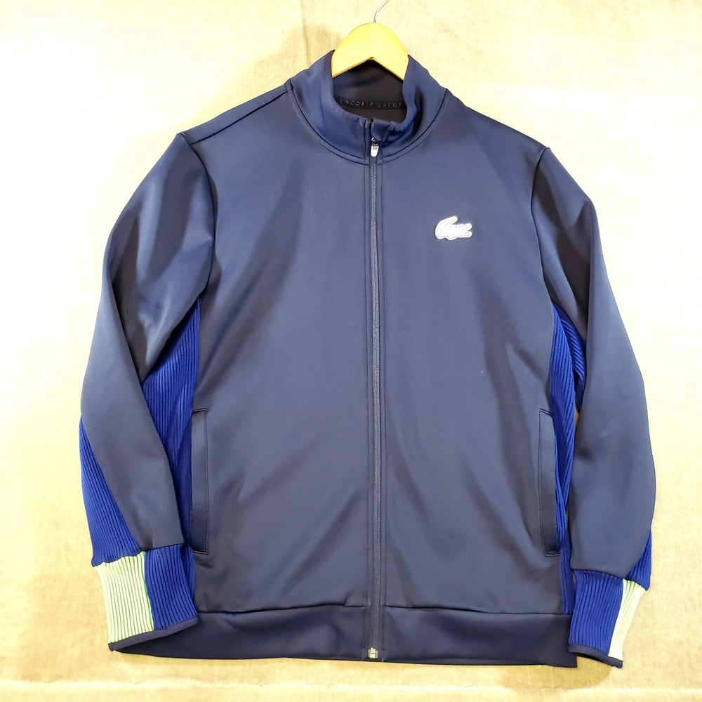 Lacoste Mens Sport Full Zip Tennis Track Jacket Navy Blue Ribbed US XL FR 6